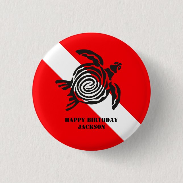 Dyka Flagga och Sea Turtle Anpassningsbar Knapp (Framsida)