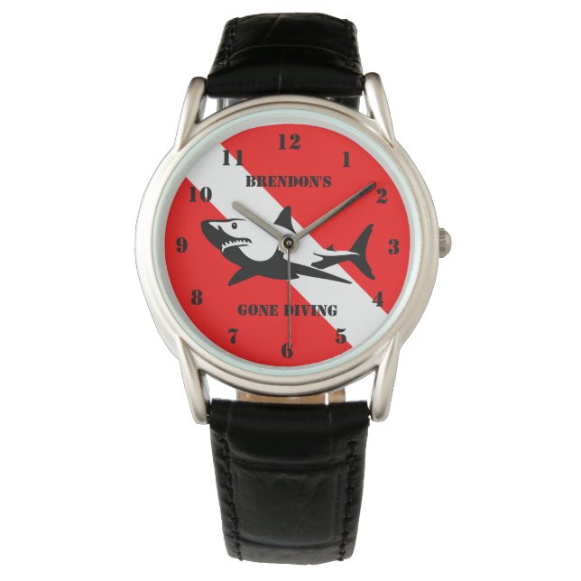 Dyka Flagga och Shark Anpassningsbar Watch Armbandsur (Framsida)