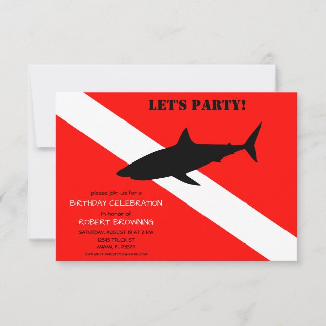 Dyka Flagga och Shark Photo Birthday Inbjudningar (Framsida)