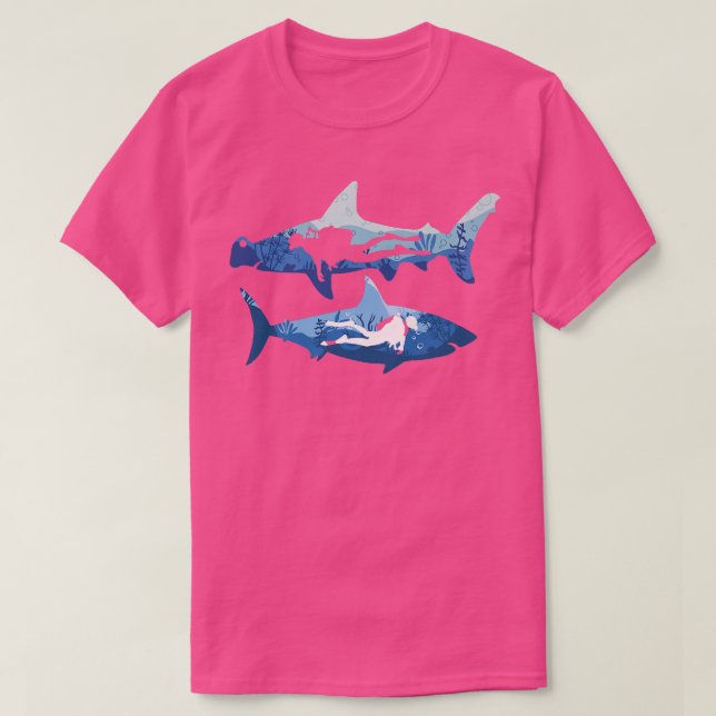 Dyka för Underbar Shark Diver Design T Shirt (Design framsida)