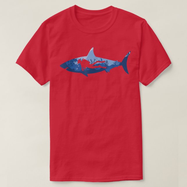 Dyka för Underbar Shark Diver Design T Shirt (Design framsida)