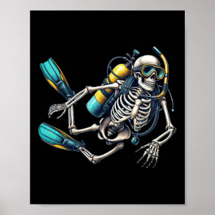 Dyka Halloween Skeleton Scuba Diver Poster