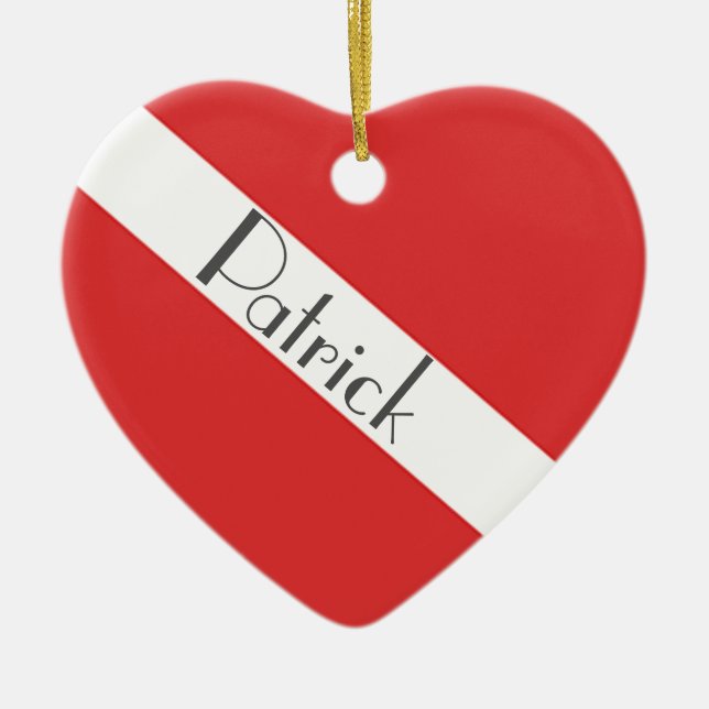dyka Logotyp- Divers Red Heart Flagga Ceramic  Julgransprydnad Keramik (Framsidan)