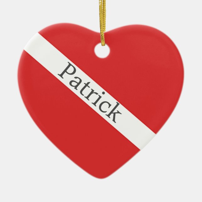 dyka Logotyp- Divers Red Heart Flagga Julgransprydnad Keramik (Framsidan)