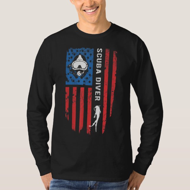 Dyka Scuba Diver American Flagga USA flagga T Shirt (Framsida)