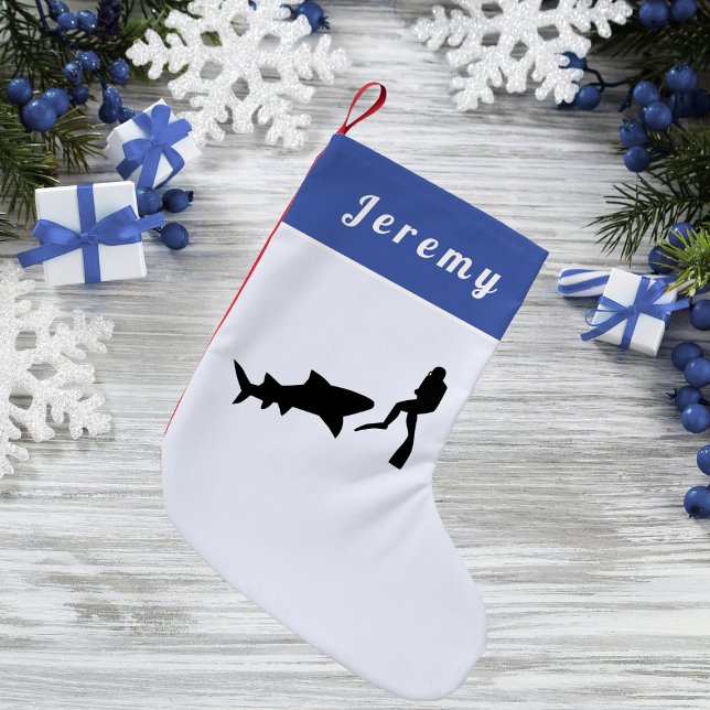 Dyka Themsen Diver & Shark Sea Färg Namn Liten Julstrumpa (Skapare uppladdad)