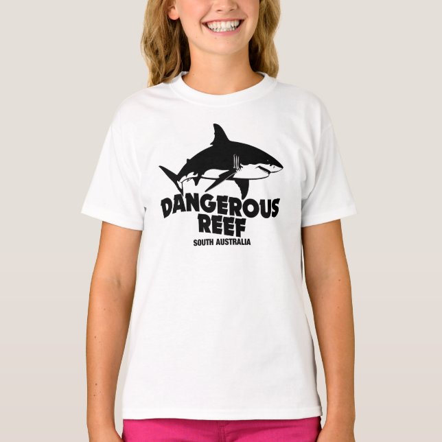 Dyka Underbara vithajar - Farligt rev T Shirt (Framsida)