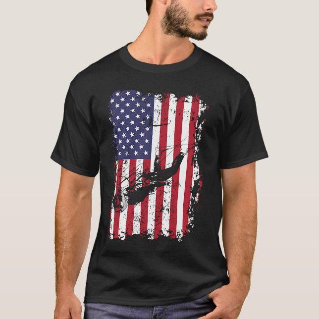 Dyka USA flagga Diver Freediving T Shirt (Framsida)