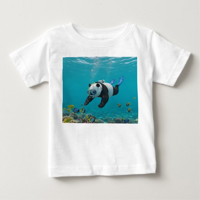 Dykande panda i korallrev t shirt (Framsida)