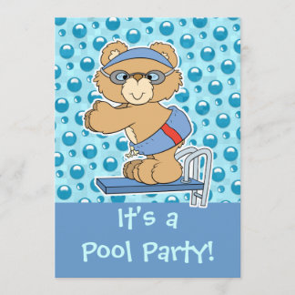 Dykande Teddybjörn Poolparty Inbjudan