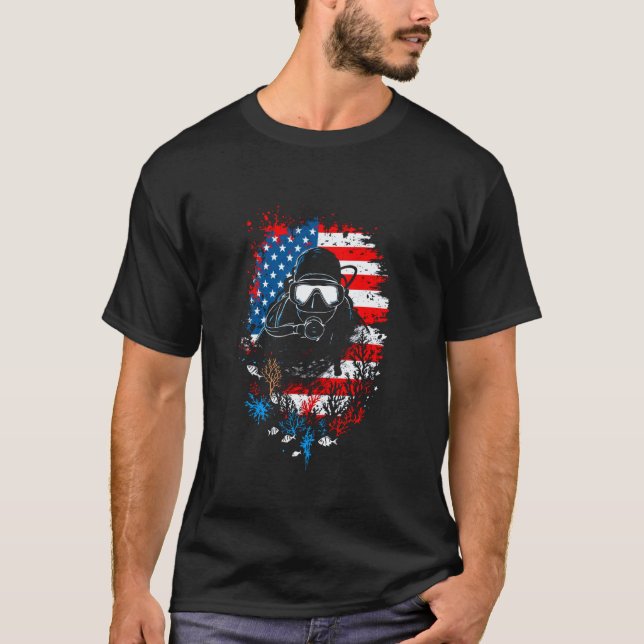 Dykare Amerikansk Flagga T Shirt (Framsida)