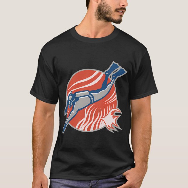 Dykare Dykande Retro T Shirt (Framsida)