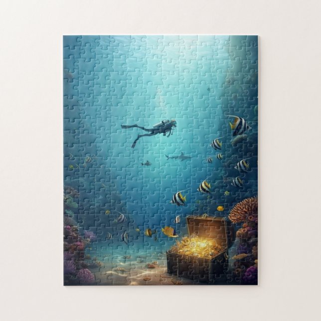 dykare hittar skatt i korallrev pussel (Vertikal)