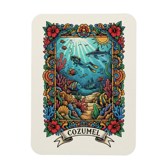 Dykare i Cozumel Mexiko Resa Magnet (Vertikal)