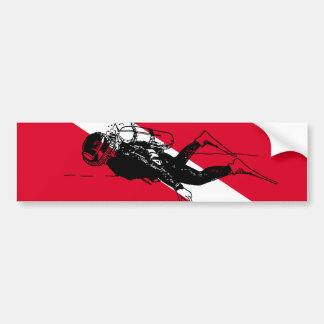 Dykare ner-flagga med retro dykare illustration bildekal
