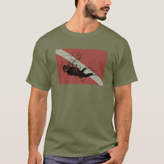 Dykare ner flagga med retro dykare illustration t shirt