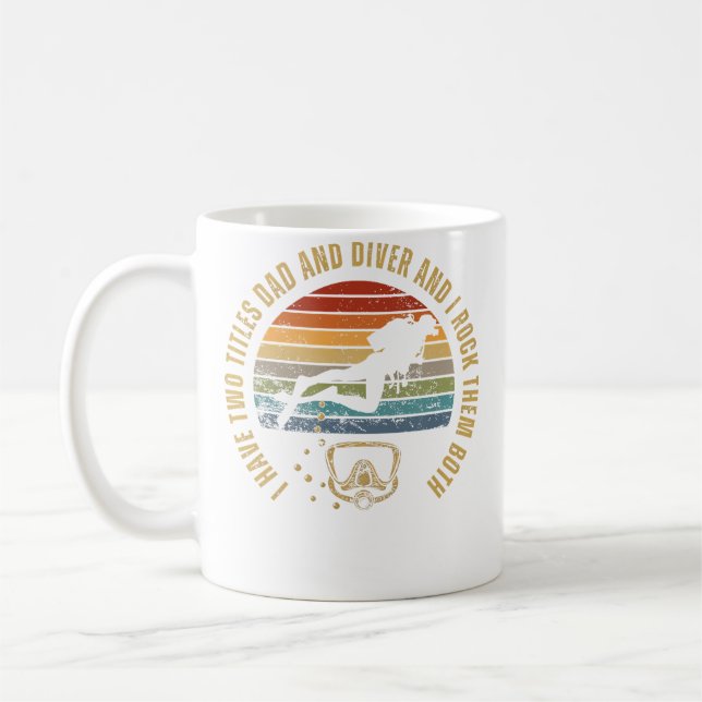 Dykare Och Pappa Rolig Scuba Dykning Kaffemugg (Vänster)