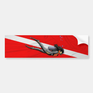 Dykare och rynkad dykflagga bildekal
