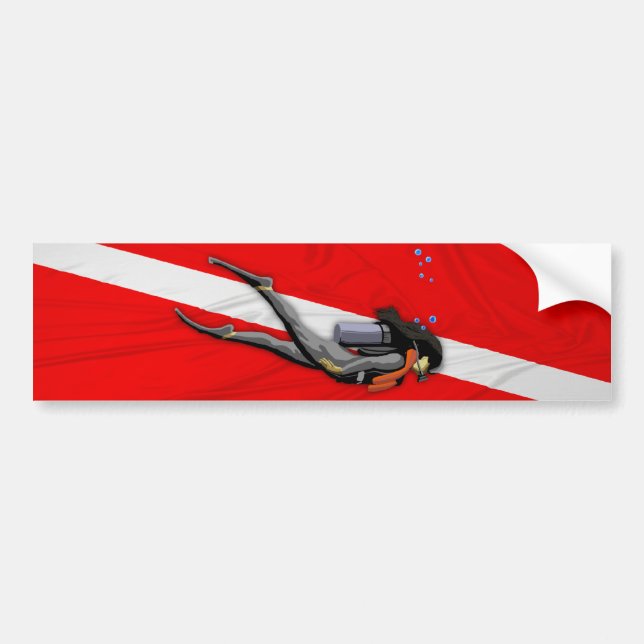 Dykare och rynkad dykflagga bildekal (Framsidan)