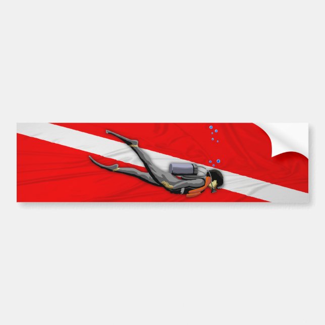 Dykare och rynkad dykflagga bildekal (Framsidan)