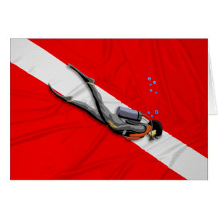 Dykare och rynkad dykflagga hälsningskort