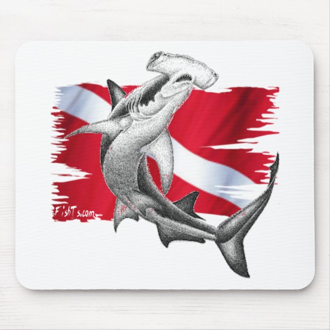 Dykflagga med hammerheadhaj-dykare besegrar musmatta (Framsidan)