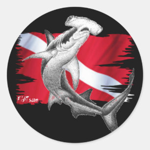 Dykflagga med hammerheadhaj-dykare besegrar runt klistermärke