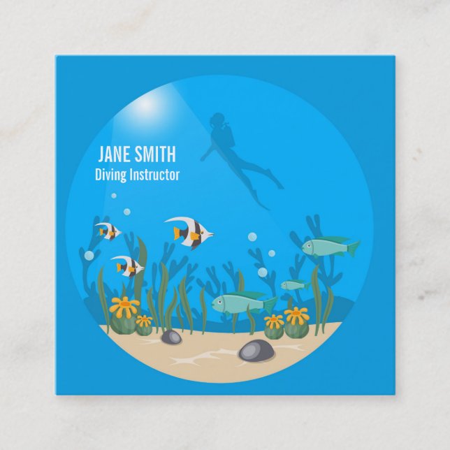 Dykinstruktör för djuphavsdykning fyrkantigt visitkort (Framsida)