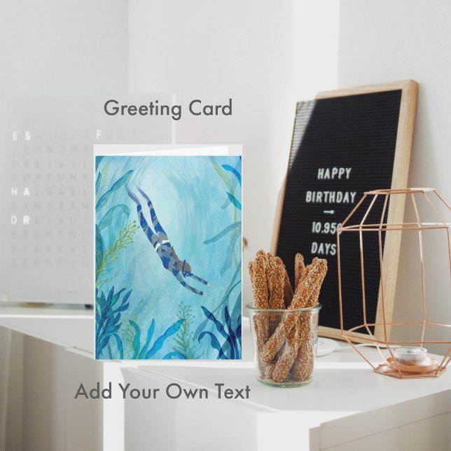Dykning, Norkeling, havsfärgning under havet Kort (Diving, Snorkeling, Under the Sea, Ocean Painting Greeting Card Enter Your Own Text #diver #scuba )