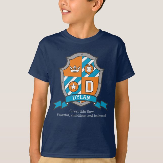 Dylan boys D namn och dyrkande knivsköld T-shirt (Framsida)