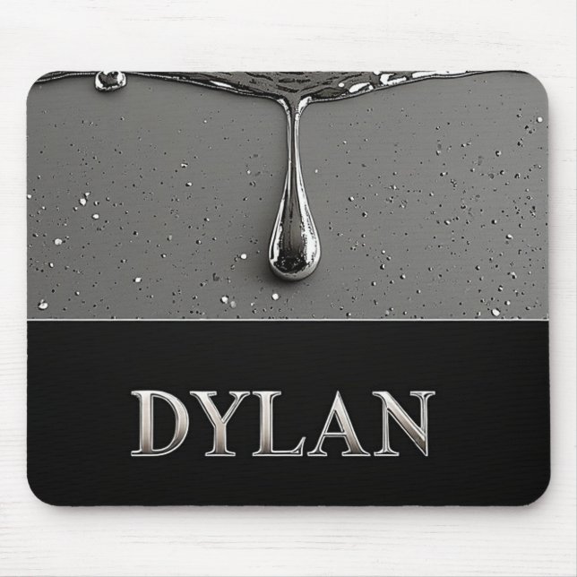 Dylan Krom Namnskylt Med Flytande Metalldroppar Musmatta (Framsidan)
