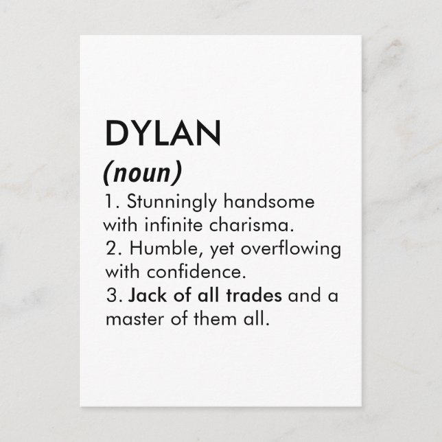 Dylan namn, Redigerbart namn, Anpassat namn Vykort (Framsida)