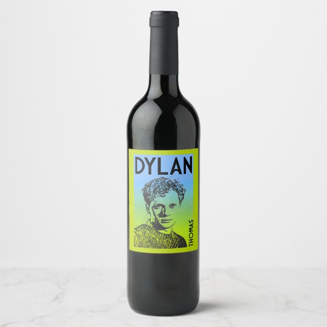 Dylan Thomas walesisk poet Vinflaska Etikett (Framsida)