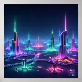 Dynamic Alien City med Light Beams Poster