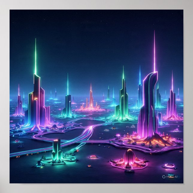 Dynamic Alien City med Light Beams Poster (Framsidan)