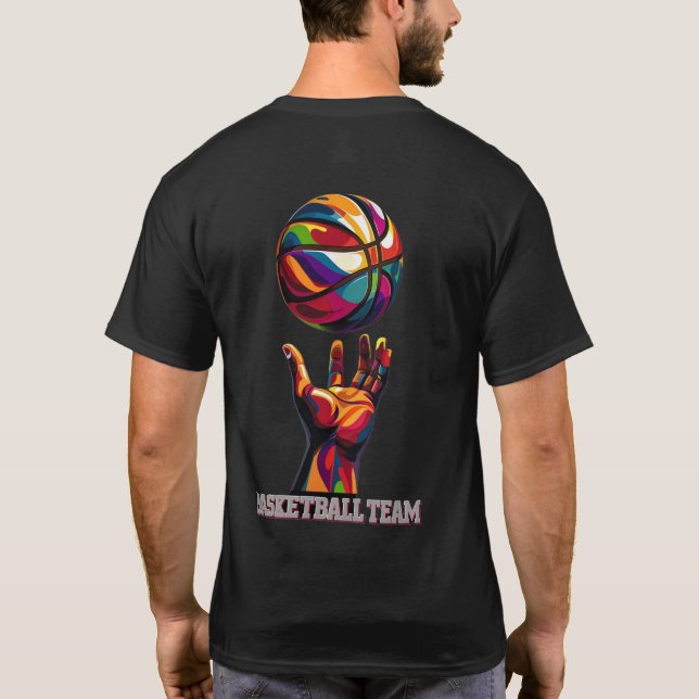 Dynamic Basketball Team Hand and Boll Illustration T Shirt (Baksida)