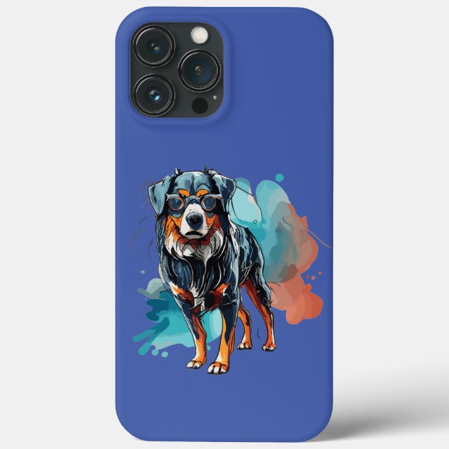 Dynamic Bernese Hund Teckning Watercolor Stänk (Baksida)