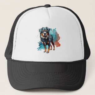 Dynamic Bernese Hund Teckning Watercolor Stänk Keps
