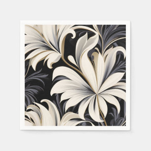 Dynamic Black and White Botanical Mönster Pappersservett