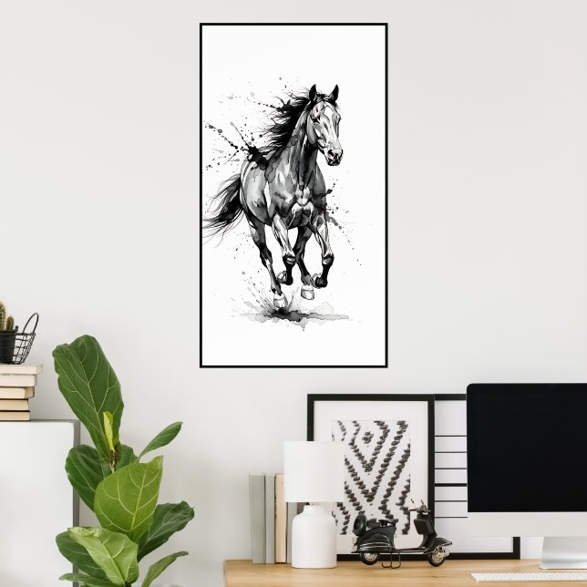 Dynamic Black and White Horse Poster (Hemmakontoret)