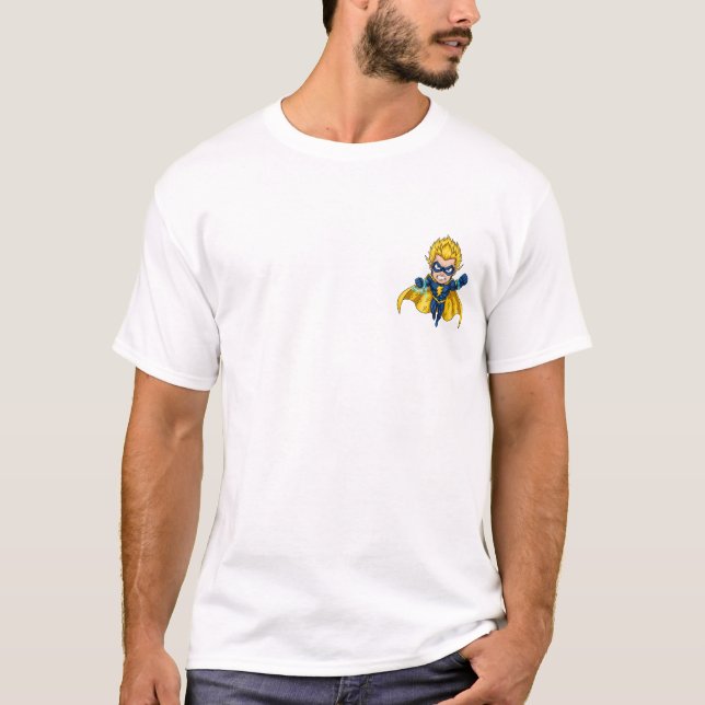 Dynamic Cartoon Superhero Boy Flying T Shirt (Framsida)