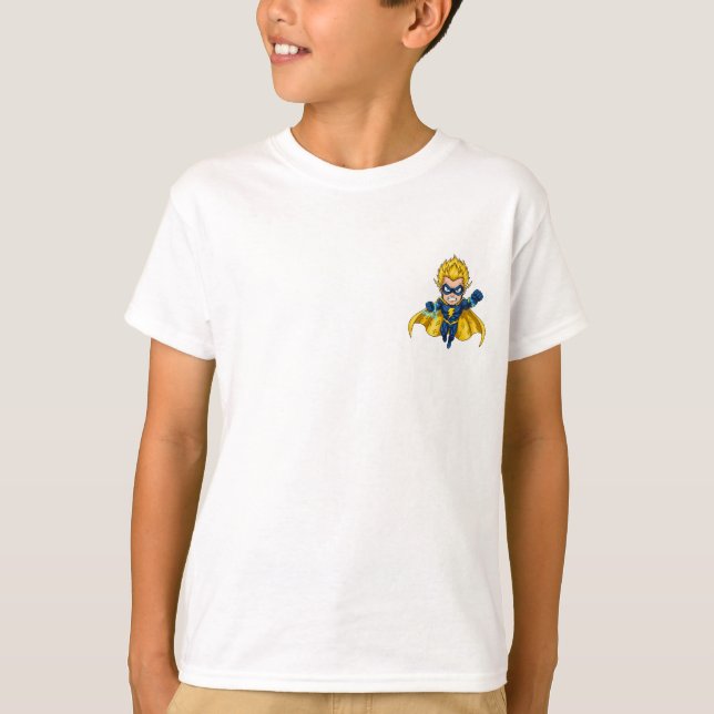 Dynamic Cartoon Superhero Boy Flying T Shirt (Framsida)