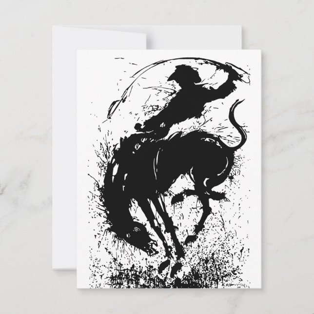 Dynamic Cowboy Rodeo Silhouette Art Anteckningskort (Framsida)