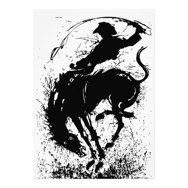 Dynamic Cowboy Rodeo Silhouette Art Fototryck (Framsidan)