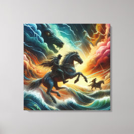Dynamic Duo: Stormy Horseback Adventure Canvastryck