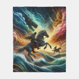 Dynamic Duo: Stormy Horseback Adventure Fleecefilt