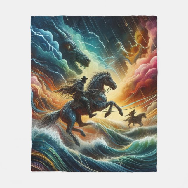Dynamic Duo: Stormy Horseback Adventure Fleecefilt (Framsidan)
