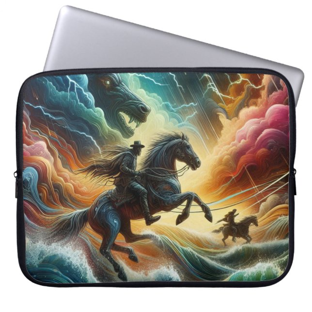 Dynamic Duo: Stormy Horseback Adventure Laptop Fodral (Framsidan)