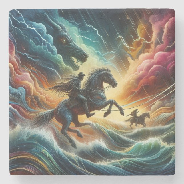 Dynamic Duo: Stormy Horseback Adventure Stenunderlägg (Framsidan)