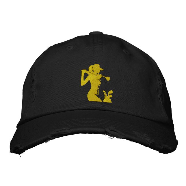 Dynamic Female Golfer Mid-Swing Fet Design Broderad Keps (Framsida)